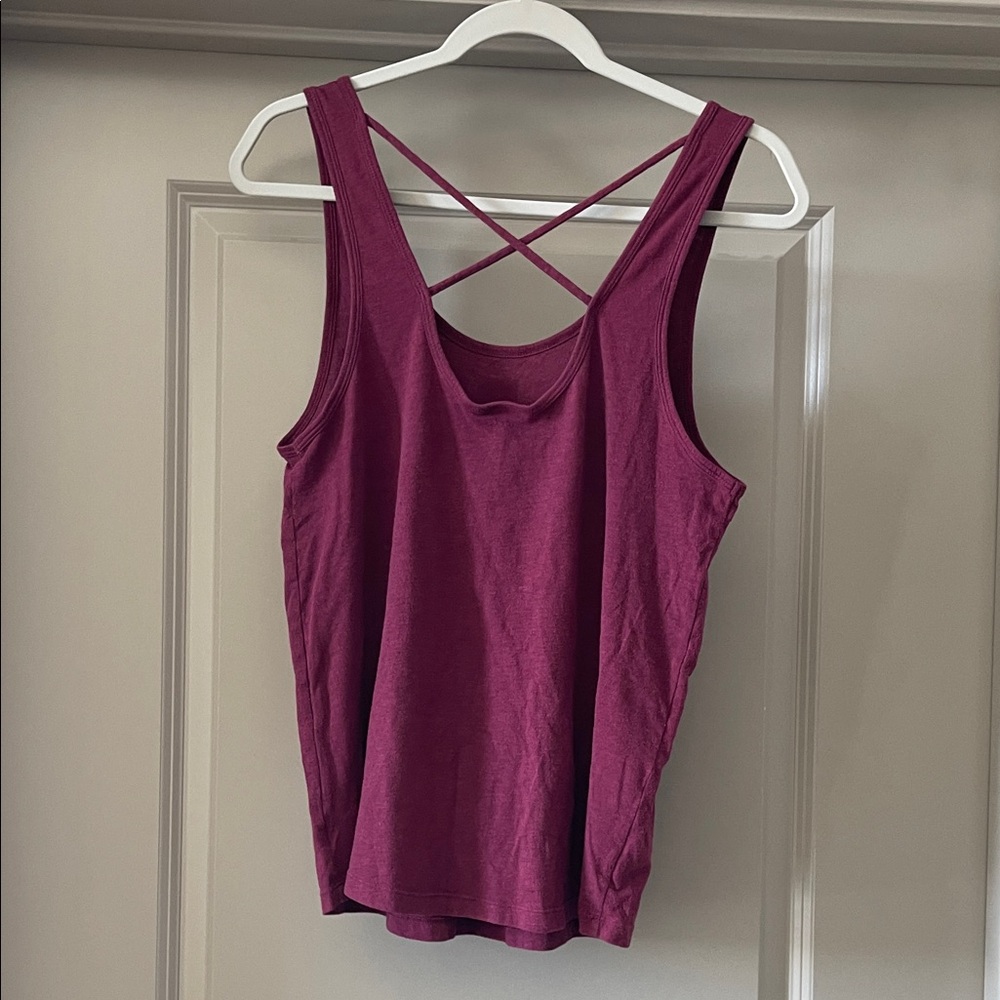 PINK Victoria's Secret Maroon Tank with White Logo and Crisscross Back - Picture 3 of 3